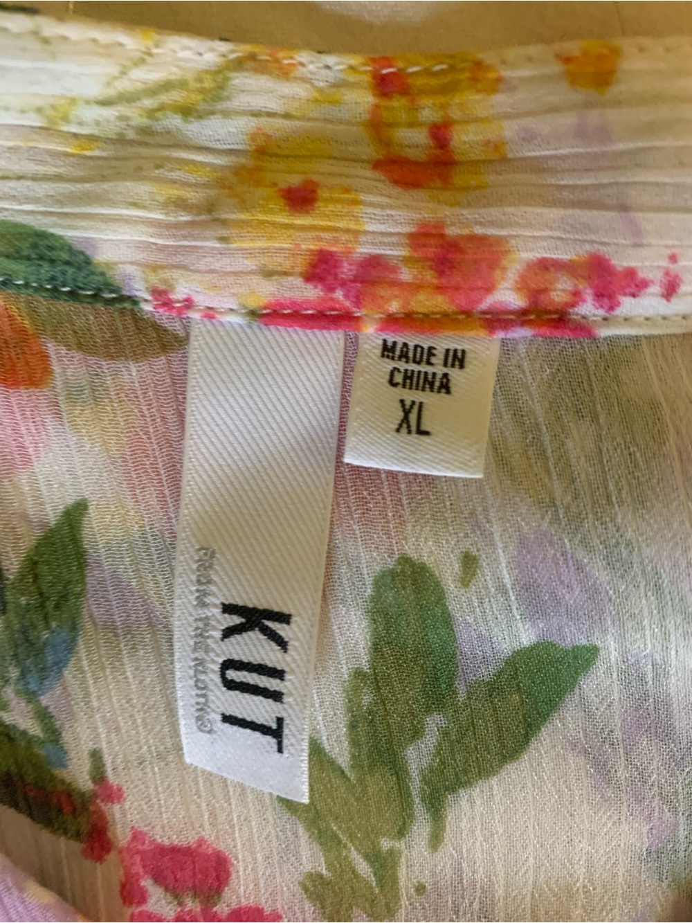 Kut from the Kloth Floral Button-Up Blouse in White with Pink, Green & Yellow - Picture 3 of 7
